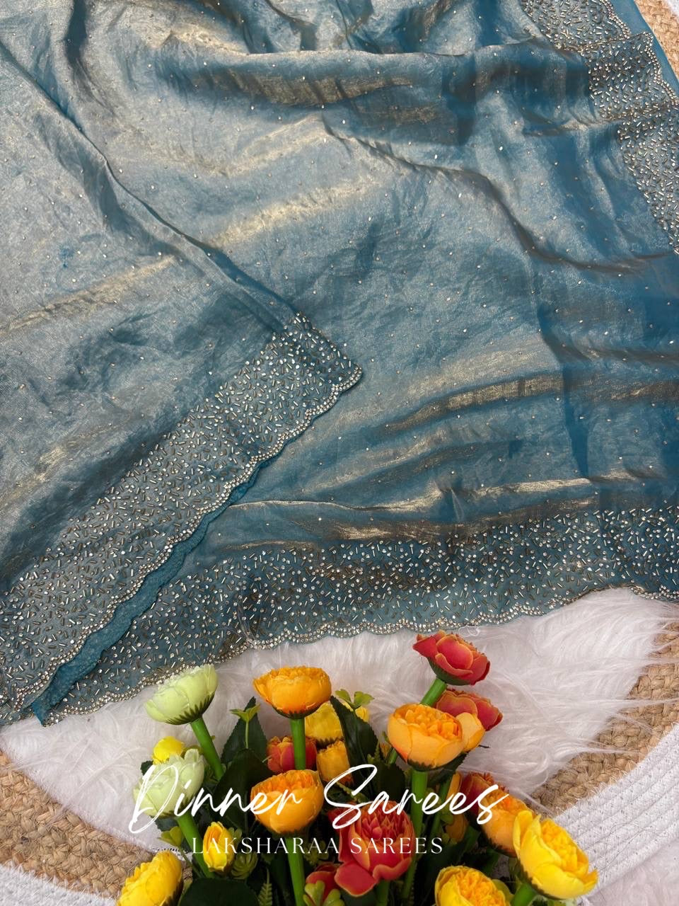 NAYLAA - Space dinner saree with stone border