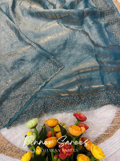 NAYLAA - Space dinner saree with stone border