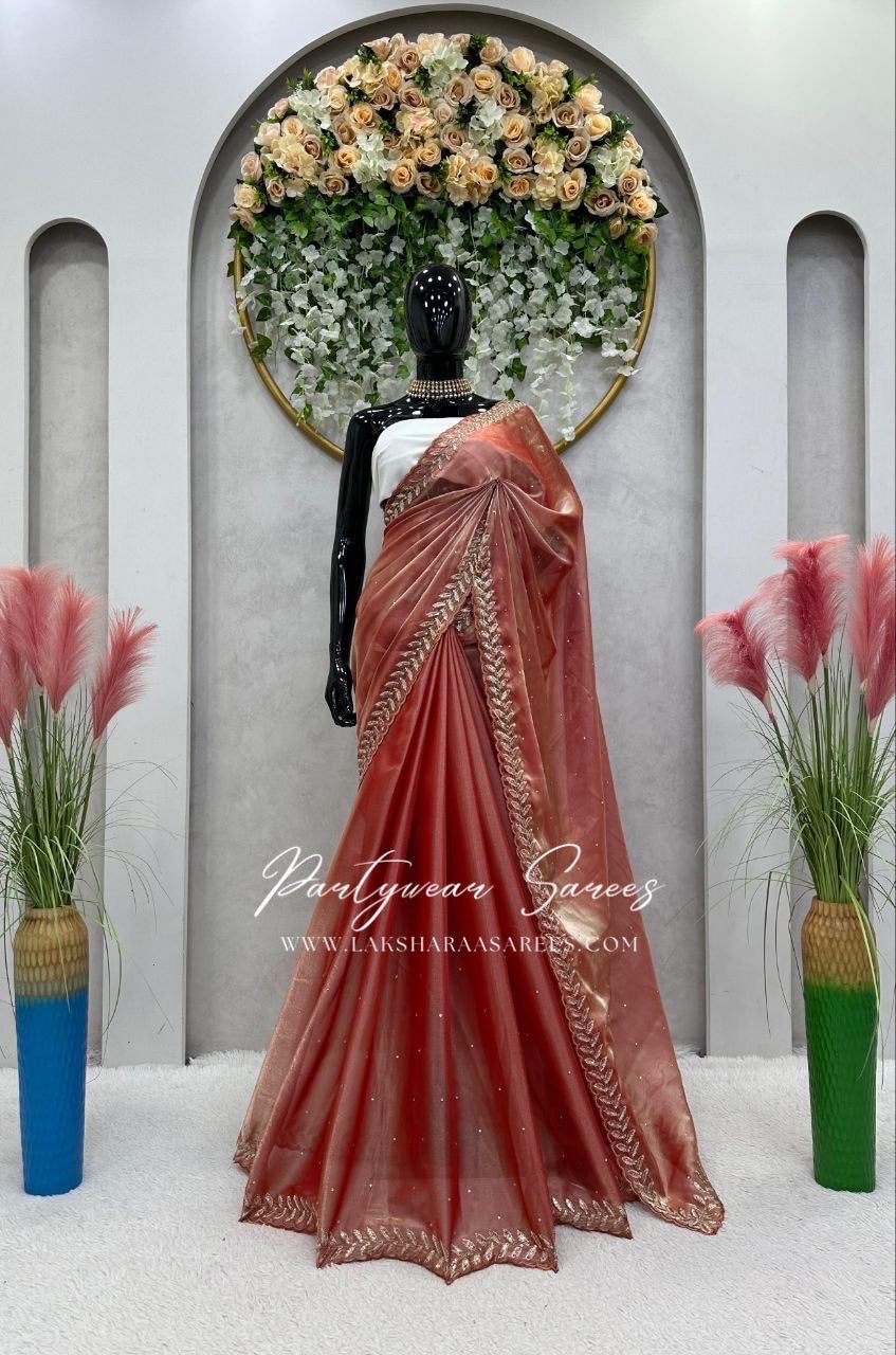 ROOPA - Soft Shimmer Silk Saree with leaf Jarkan Border