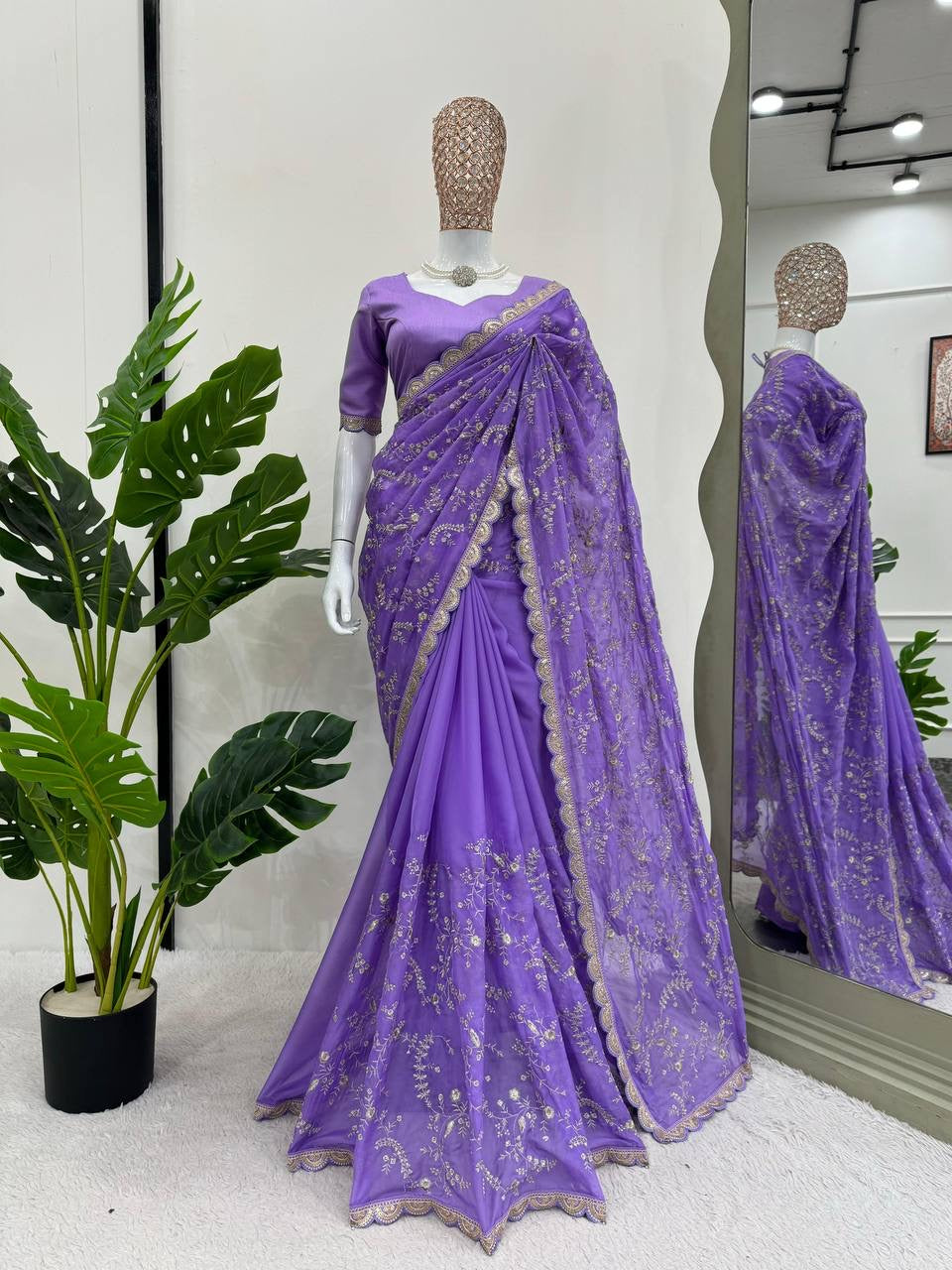 SAHANA - Premium Floral Embroidery Designer Saree