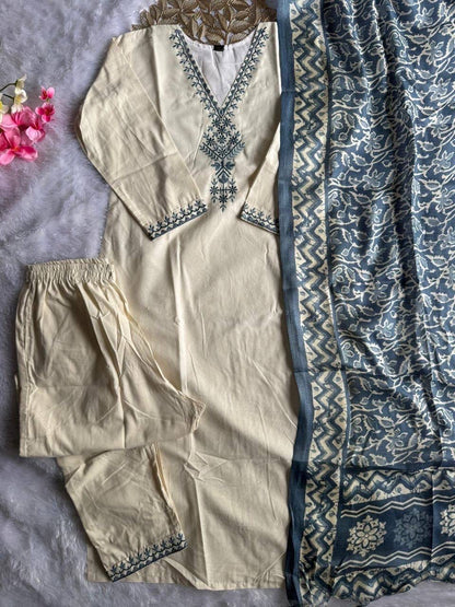 Festive Special Off White Kadhi Kurti Set
