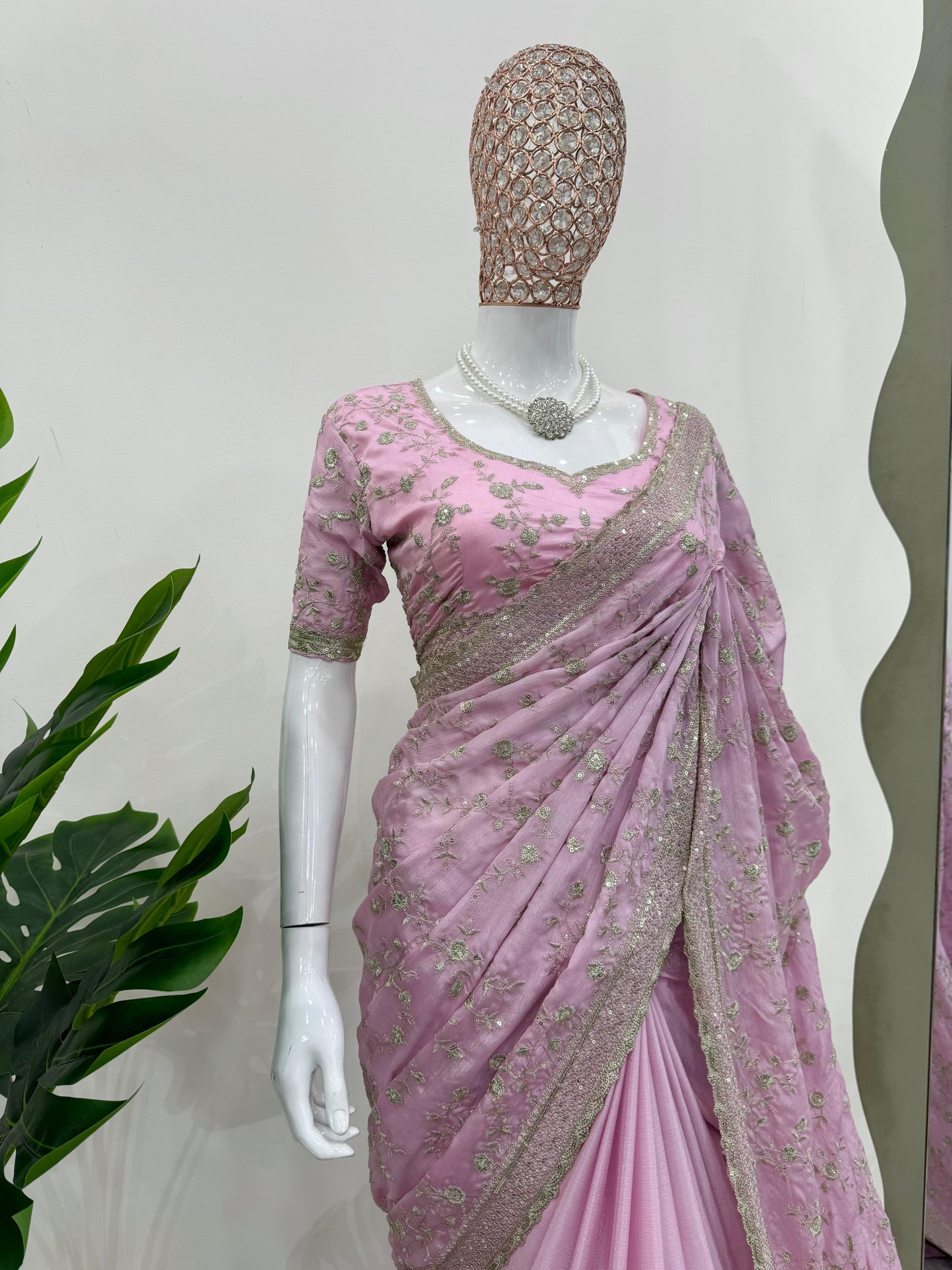 Baby Pink Designer Partywear Saree