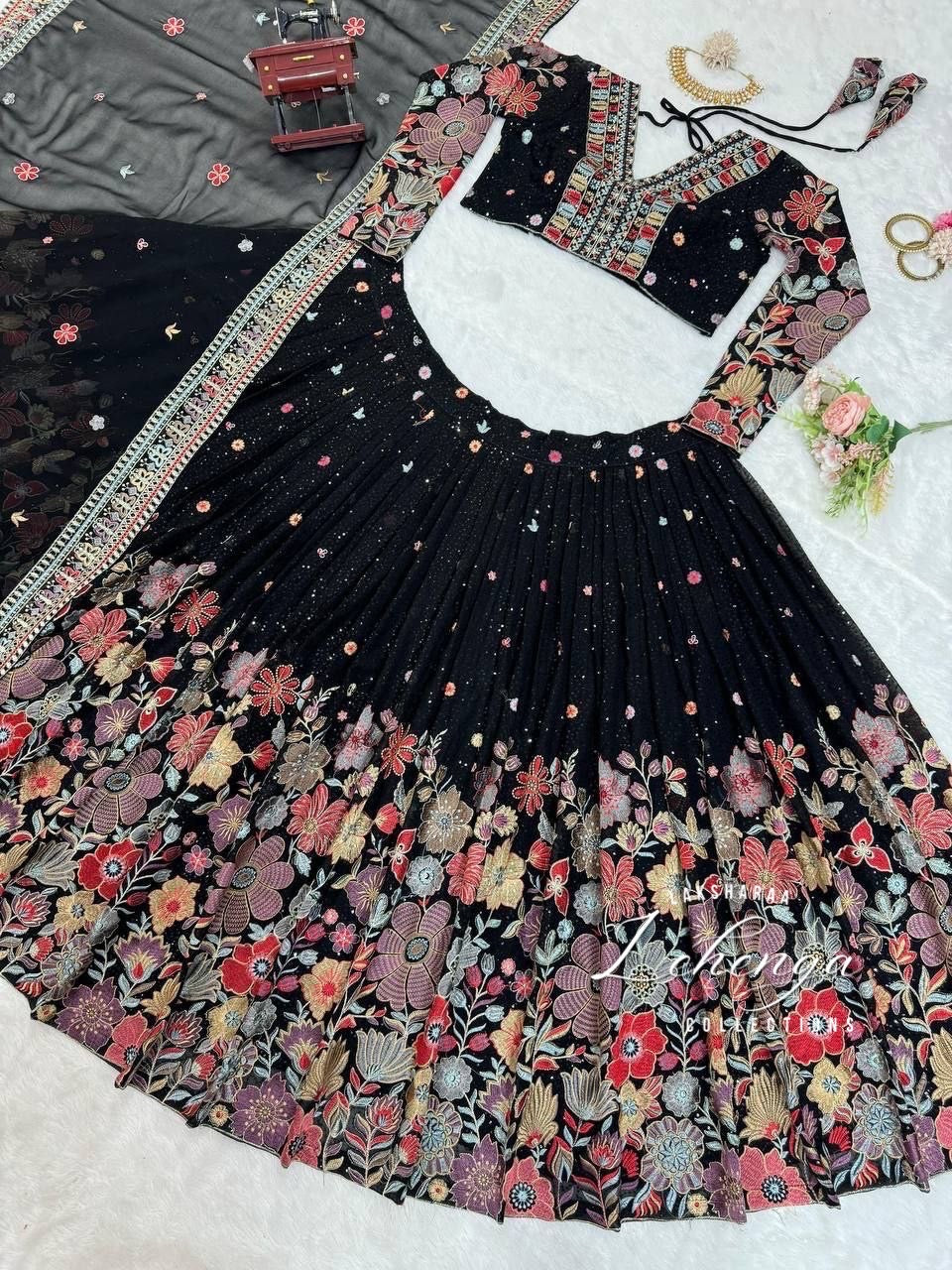 SONIYAA - Black Premium Floral Lehenga