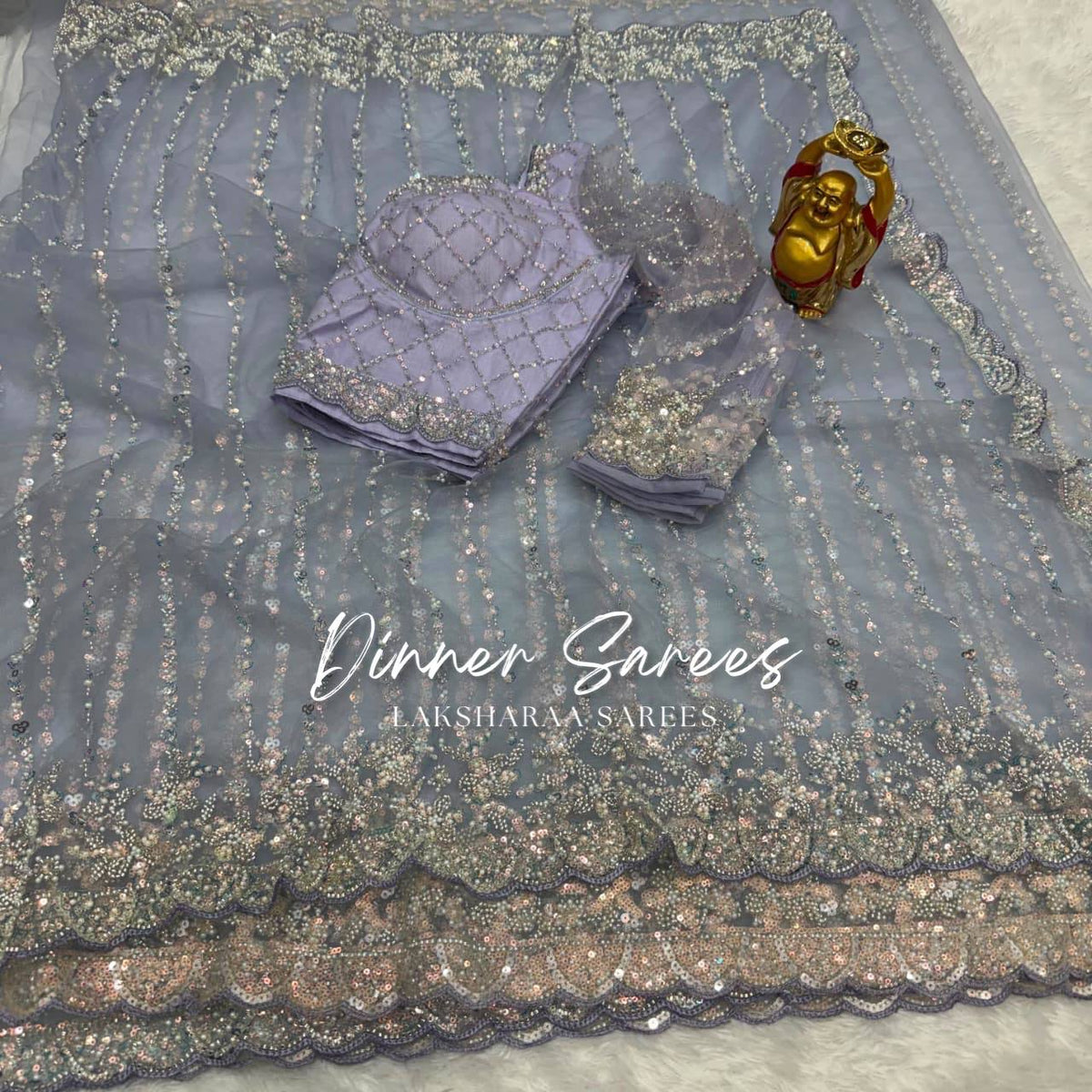 Laksharaa Sarees FREYA — Grand Partywear Saree with Pearl Work Light Grey