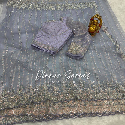 Laksharaa Sarees FREYA — Grand Partywear Saree with Pearl Work Light Grey
