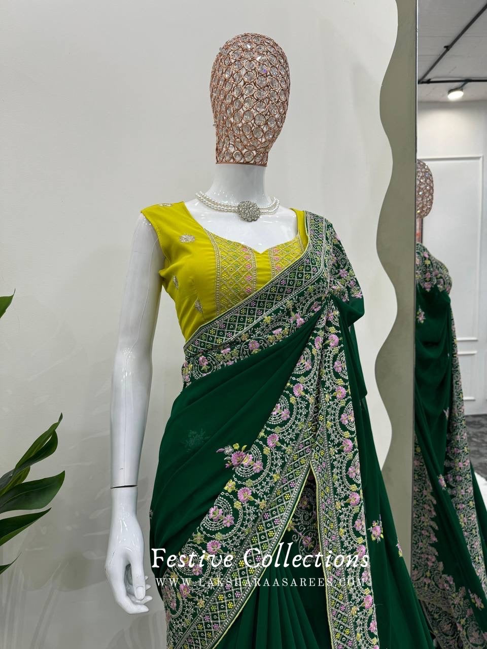 Green Floral Georgette Saree