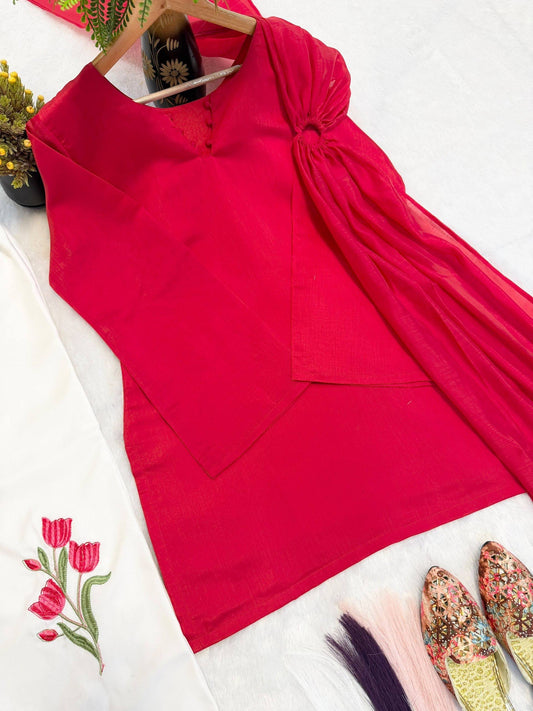 Laksharaa Sarees Kurta Set Red Flat Lay Detail