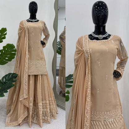 SOPHIA - Pastel Brown Sharara Suits