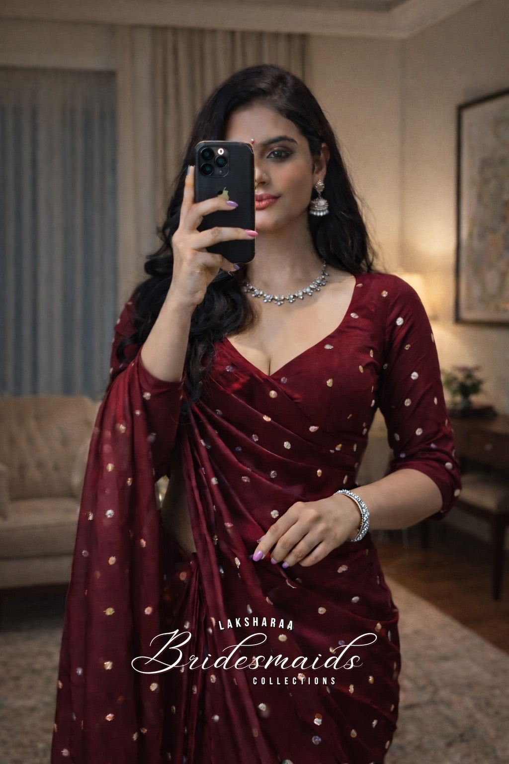 HANISA — Bridesmaid Special Satin Georgette Saree - Laksharaa Sarees