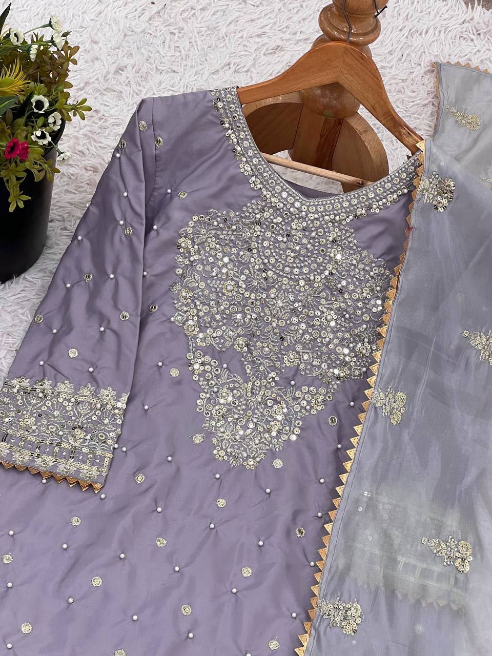 CHANDNI -Lilac French Crepe Premium Pallazo Suit