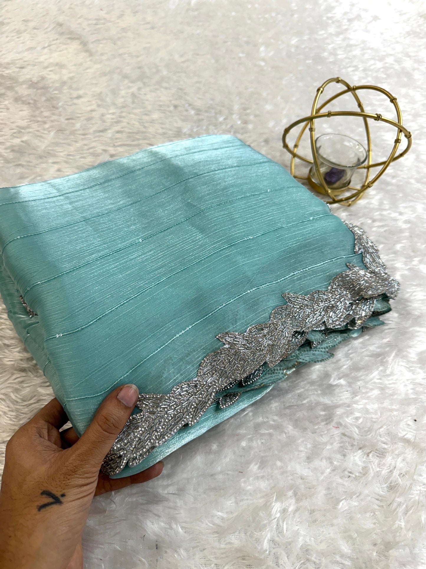 LILI 2 - Shimmer Silk Saree with Jarkan Leaf Border