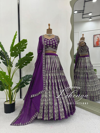 PENELOPE — Purple Georgette Embroidered Lehenga