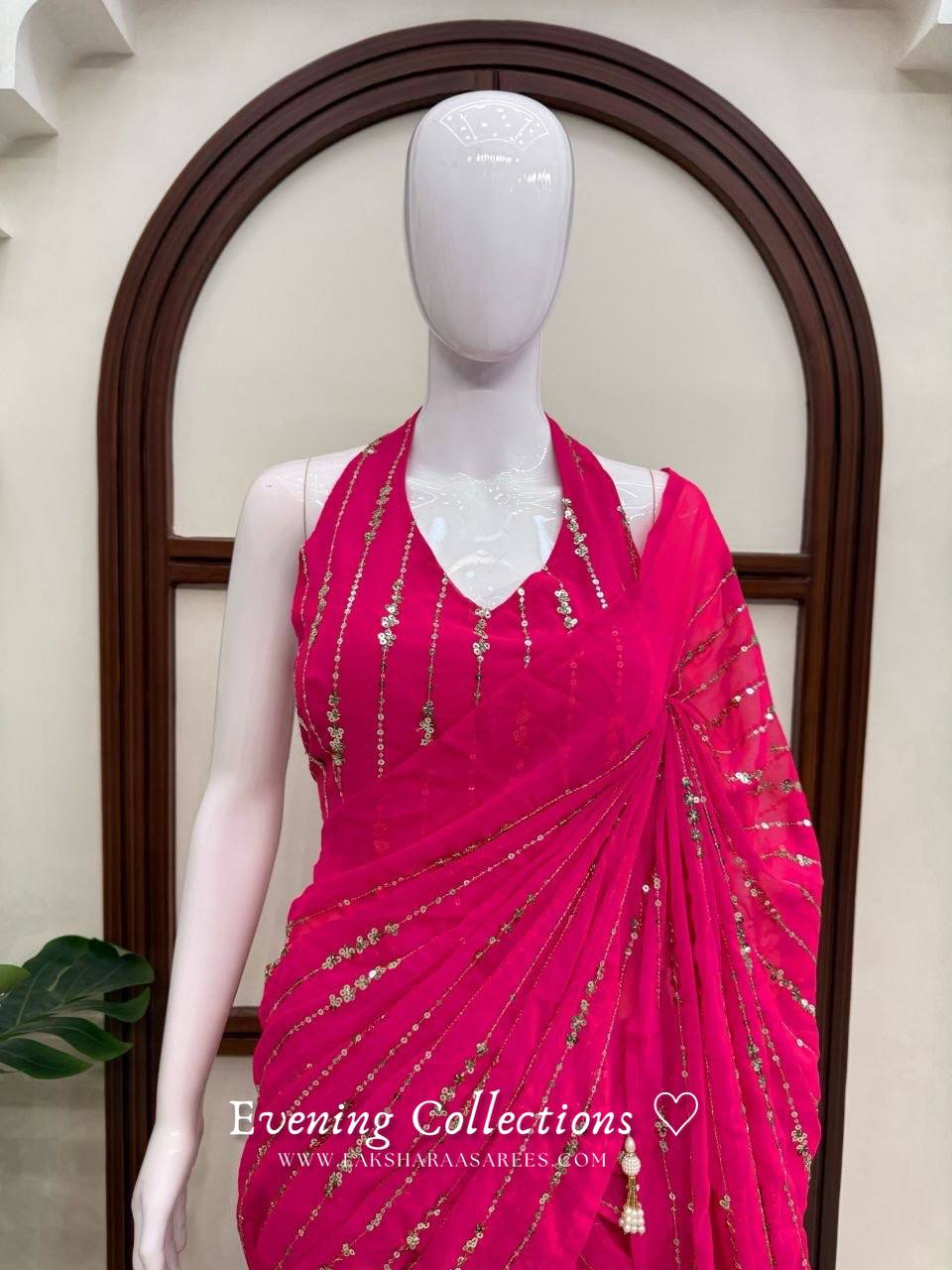 Laksharaa Sarees TALIA Lehenga Saree Hot Pink Close Up Front