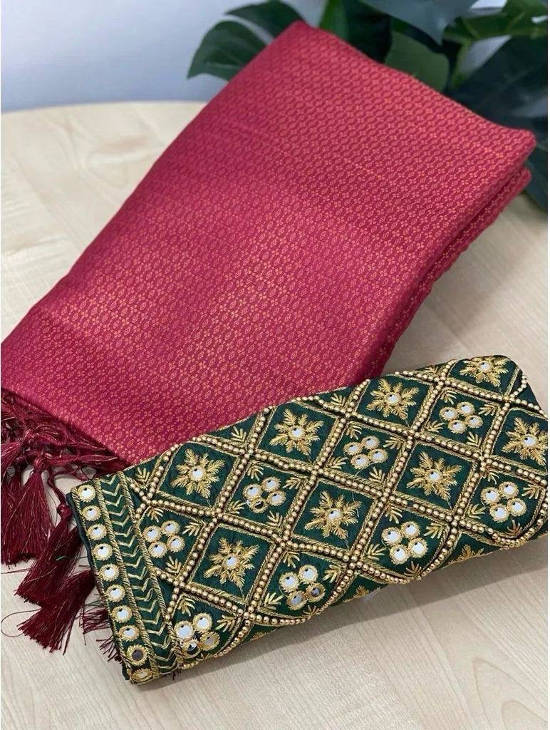 Soft Kubera Silk Saree with Aari work blouse Combo.1