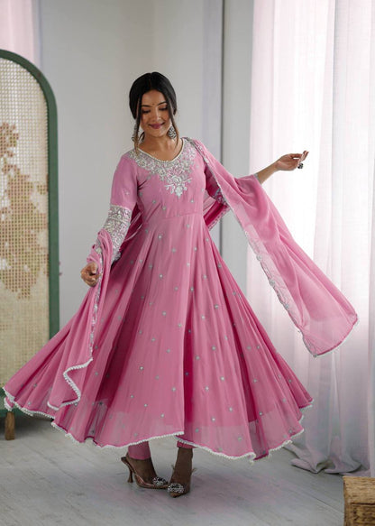 Laksharaa Sarees MYRA — Georgette Anarkali Suit Dusty Rose Front View