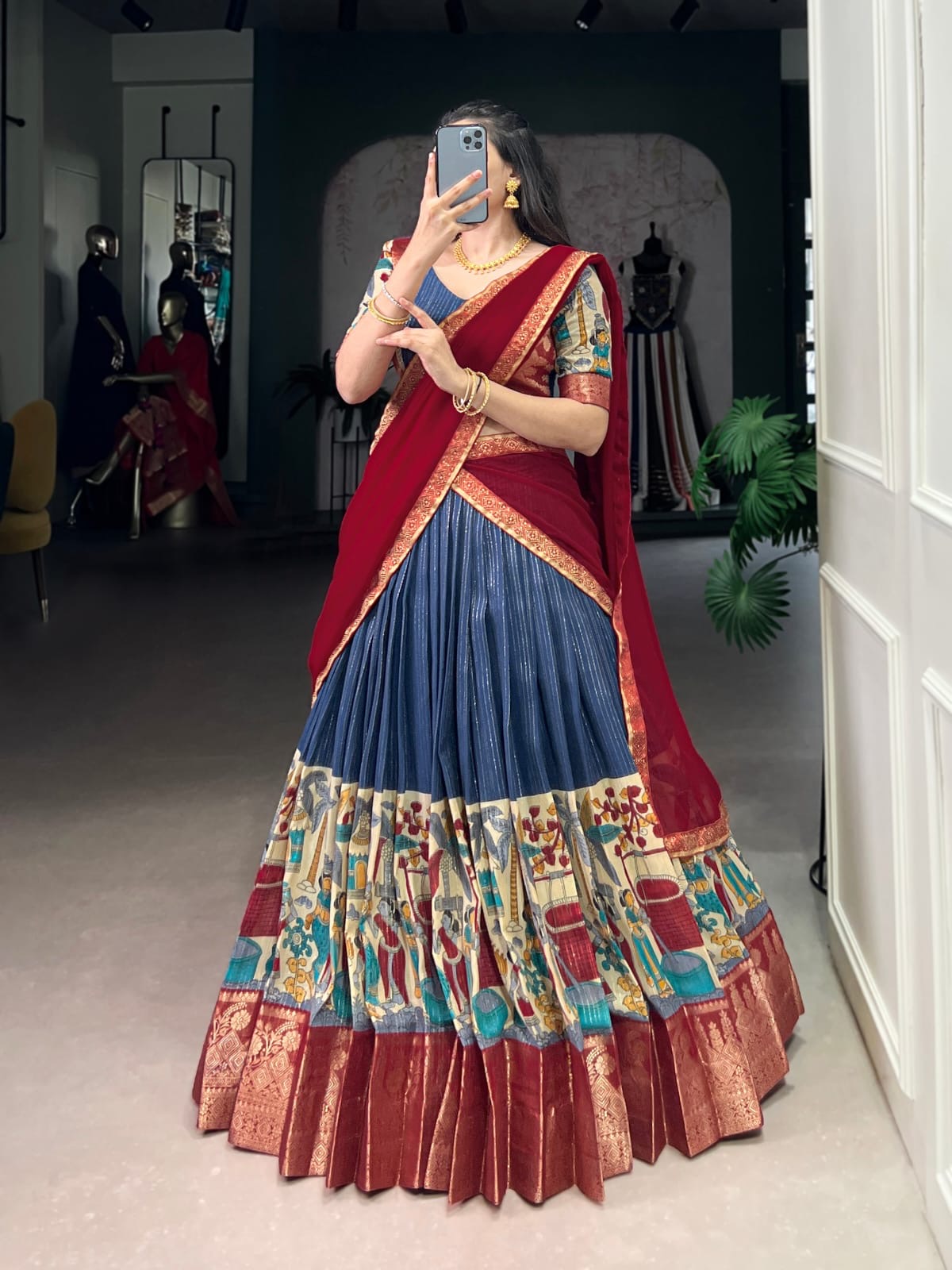 Chanderi Kalamkari Half Sarees Lehenga