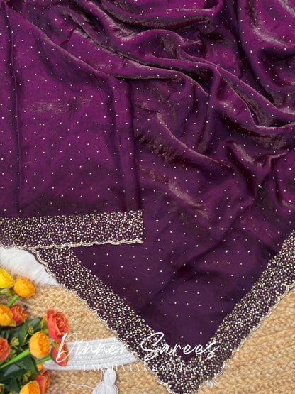 NAYLAA - Space dinner saree with stone border