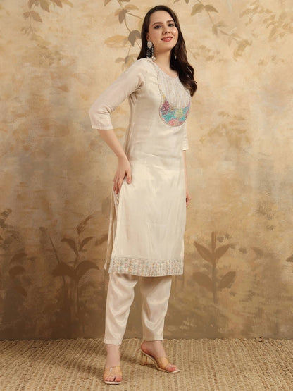 Premium Beige Kurti Set x Grand Neckline