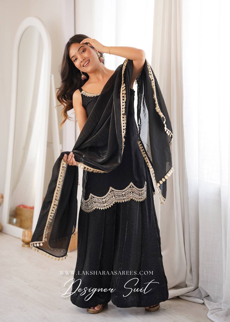 Laksharaa Sarees ALIZA Shimmer Sharara Suit Black Front View