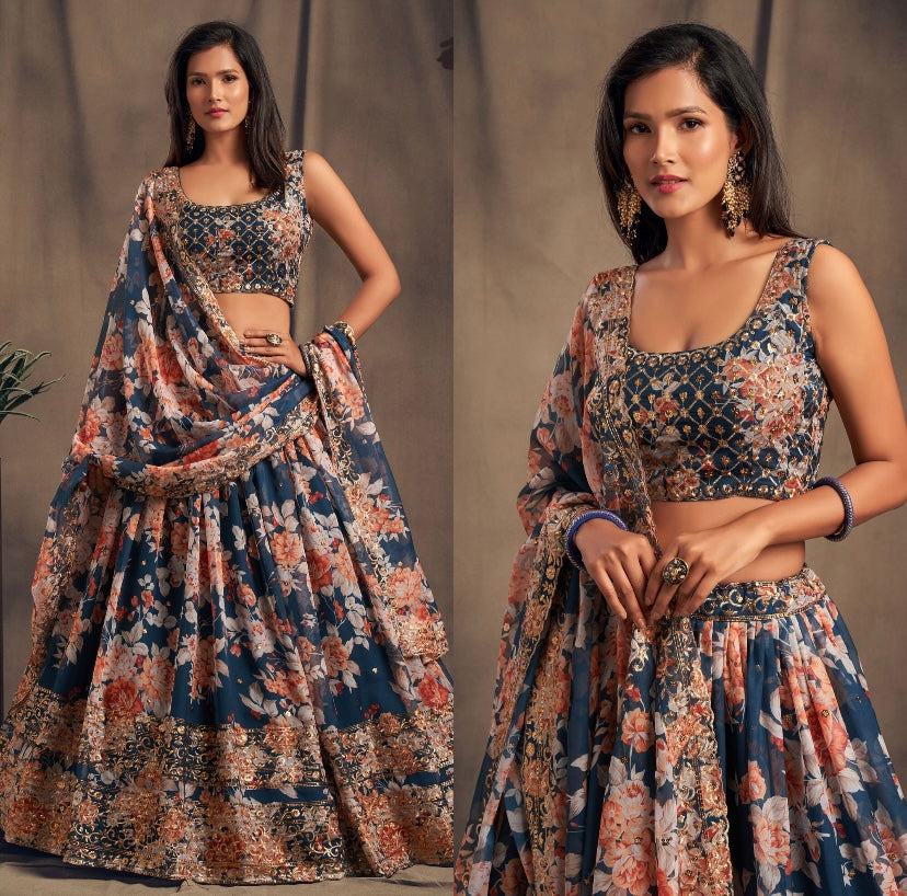 Kashmiraa Floral Georgette Lehenga