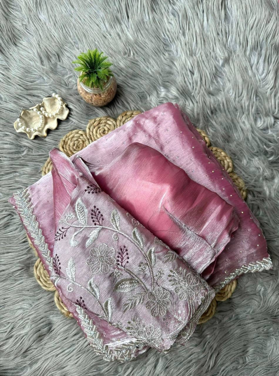 ROSA 2.0 - Shimmer Silk Saree x Pearl Beaded Border