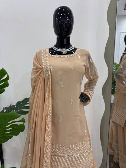 SOPHIA - Pastel Brown Sharara Suits