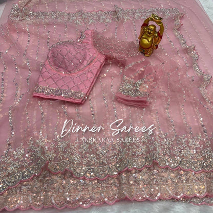 Laksharaa Sarees FREYA — Grand Partywear Saree with Pearl Work Light Pink