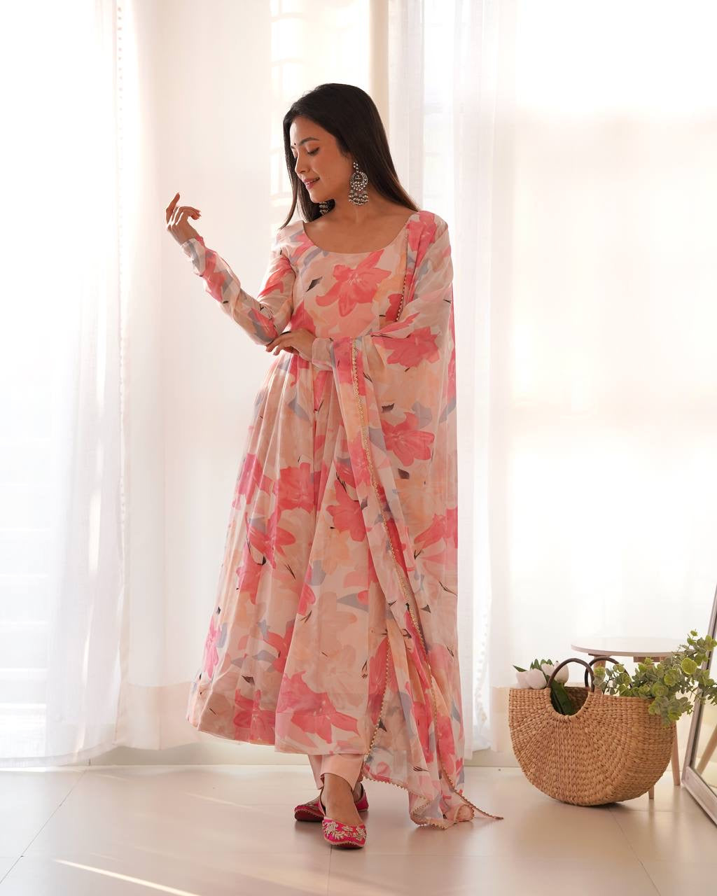 Baby Pink Floral Anarkali Suit