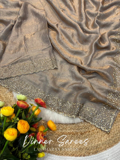 NAYLAA - Space dinner saree with stone border