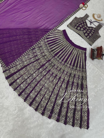 PENELOPE — Purple Georgette Embroidered Lehenga