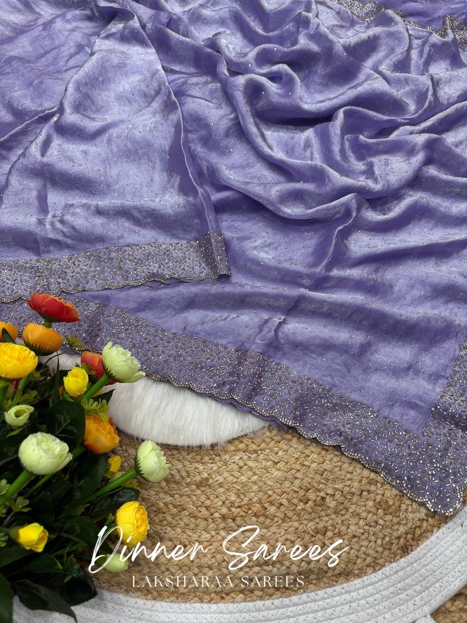 NAYLAA - Space dinner saree with stone border