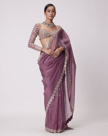 Purple Mirrorwork Designer Partywear Saree