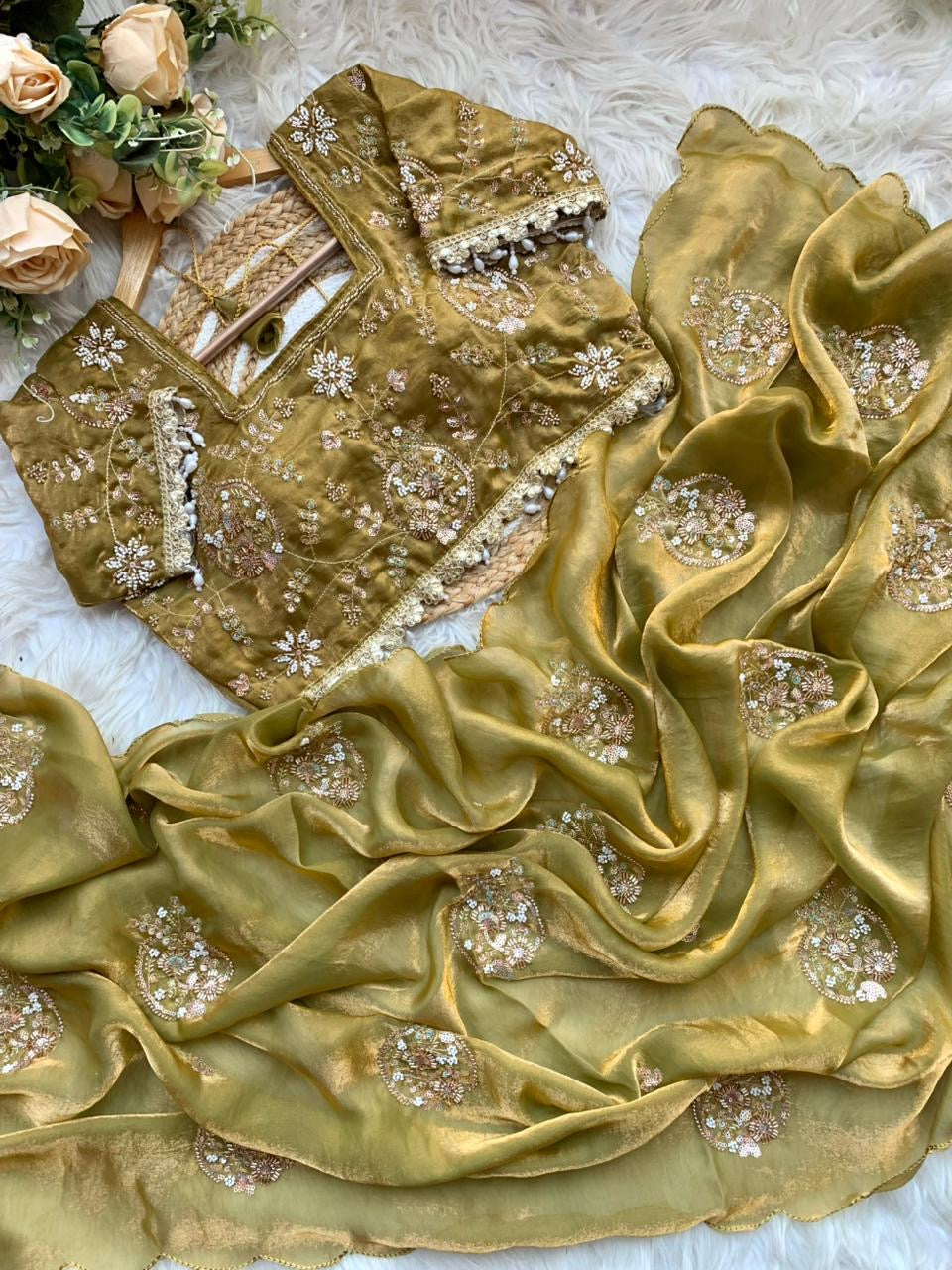 JESSIE — Shimmer Space Silk Saree x stitched blouse - Laksharaa Sarees