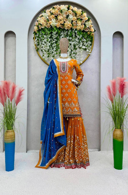 KAVLEEN 2.0 — Orange Designer Sharara Suits