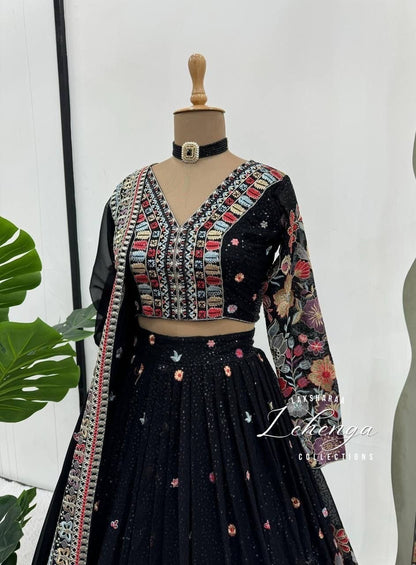 SONIYAA - Black Premium Floral Lehenga