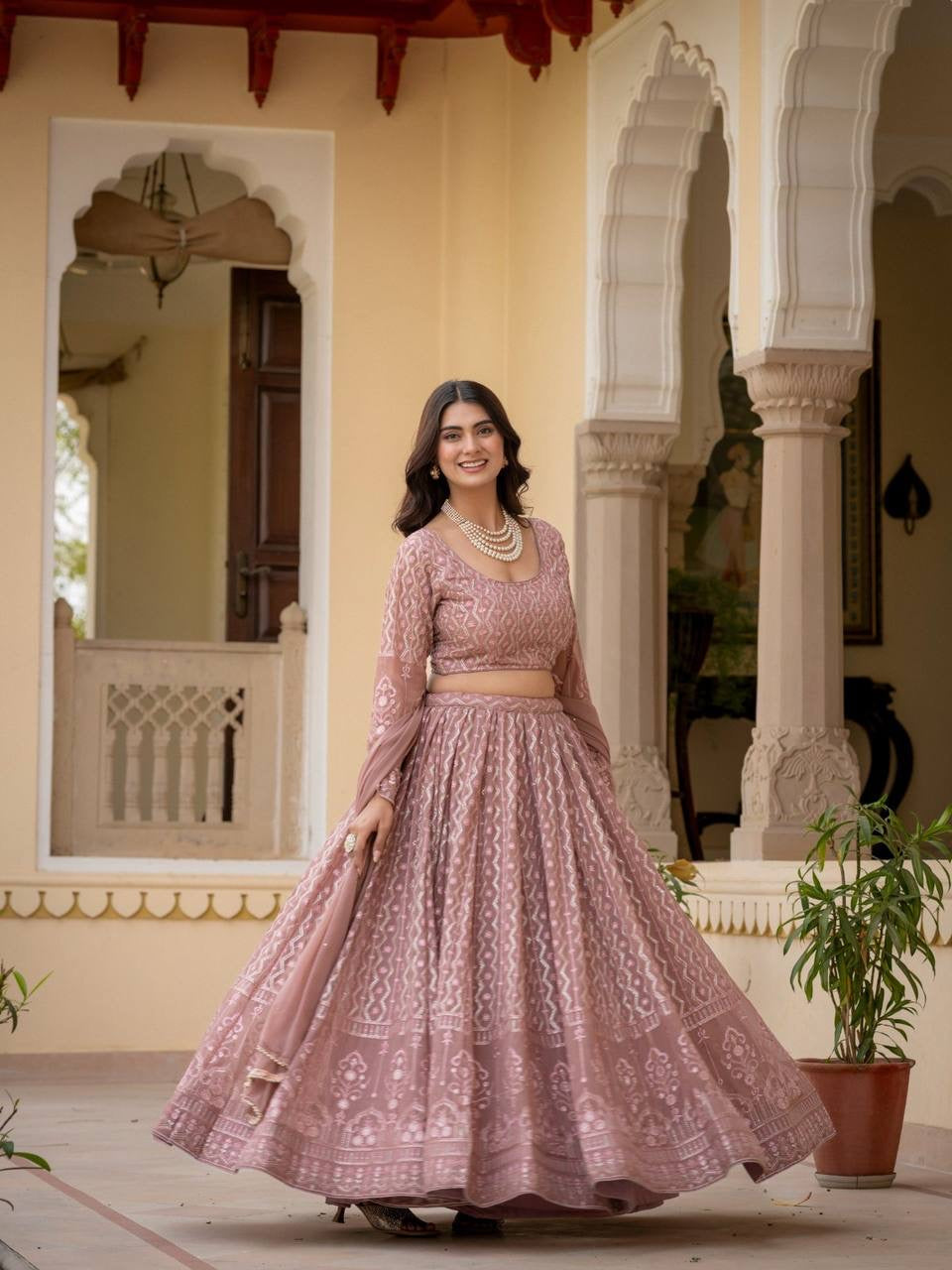 Rosy Brown Lucknowi Lehenga