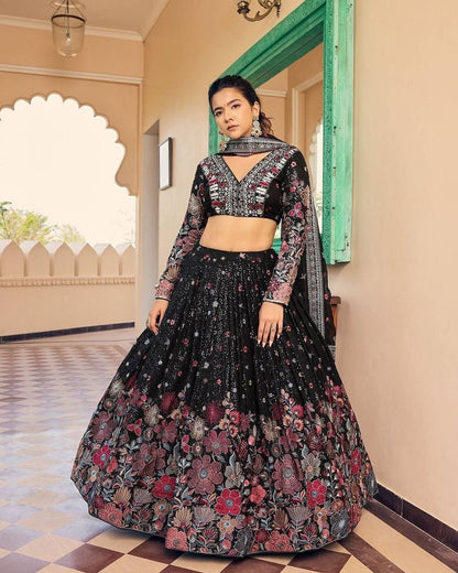 ELISHA —  Black Premium Floral Lehenga