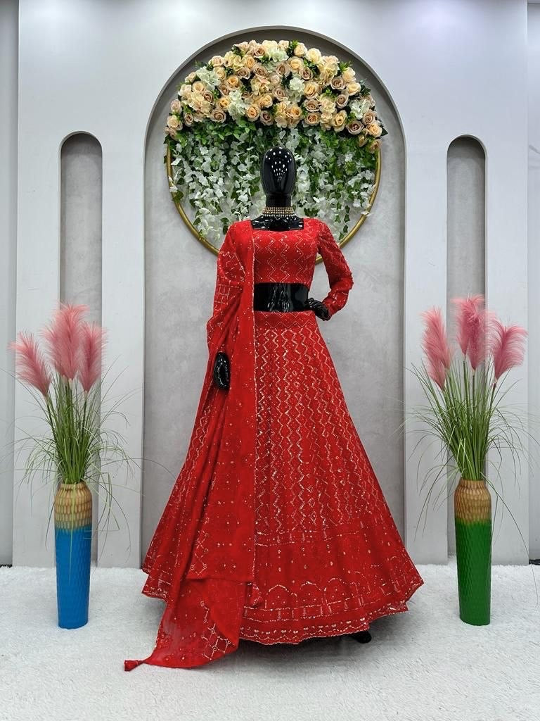 Stunning Red Lucknowi Lehenga