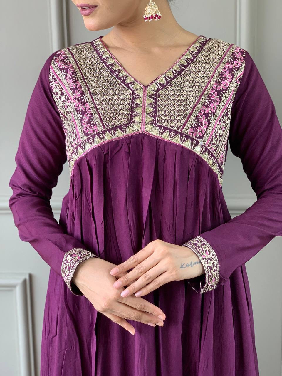 Premium Purple Kurti Set x Grand Neckline