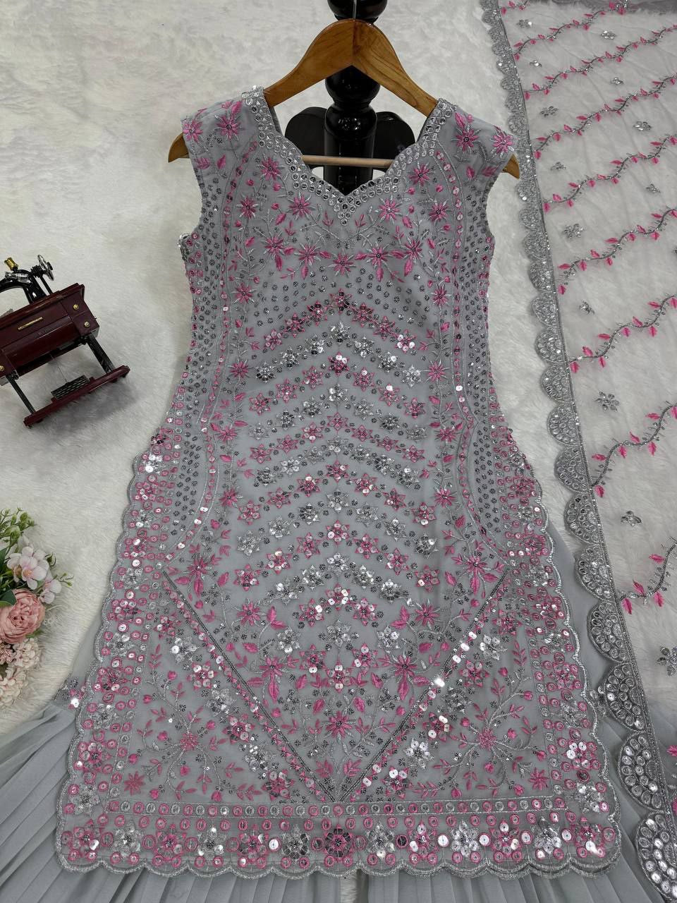 Grey x Pink Sharara Suit