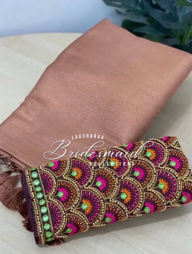 Soft Kubera Silk Saree with Aari work blouse Combo.1