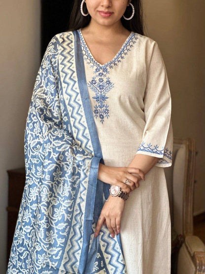 Festive Special Off White Kadhi Kurti Set