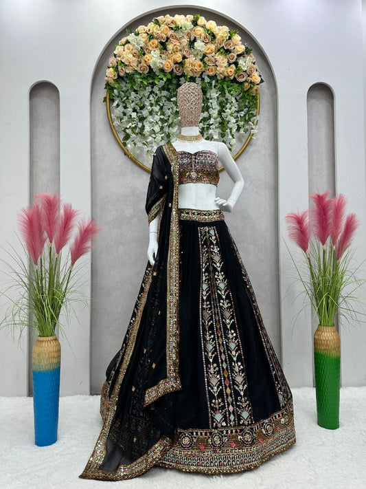 Black x Multicoloured Lehenga