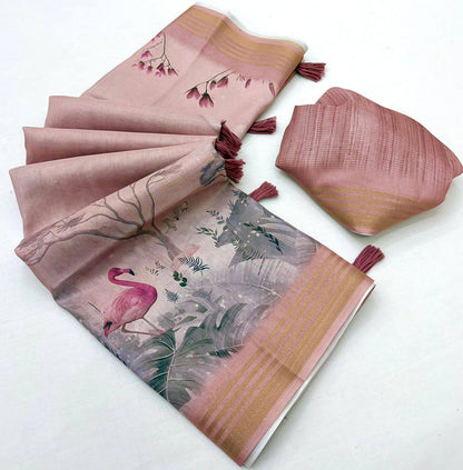 Laksharaa Sarees beautiful linen Saree Dusty Rose folded with blouse piece
