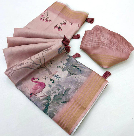 Laksharaa Sarees beautiful linen Saree Dusty Rose folded with blouse piece