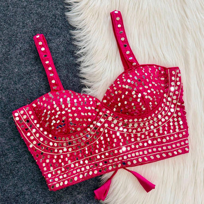 Laksharaa Sarees Handwork Original Mirror Corset Blouse Hot Pink