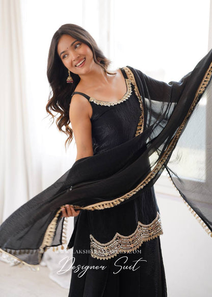 Laksharaa Sarees ALIZA Shimmer Sharara Suit Black Close-up