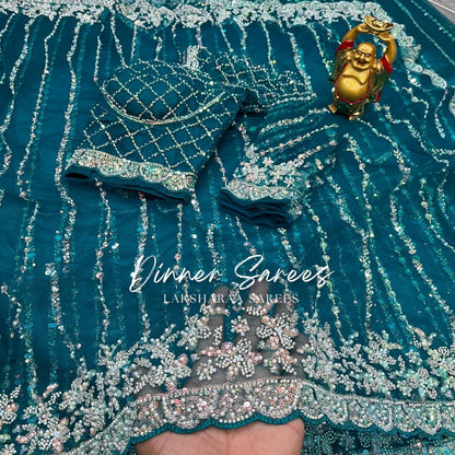 Laksharaa Sarees FREYA — Grand Partywear Saree with Pearl Work Teal