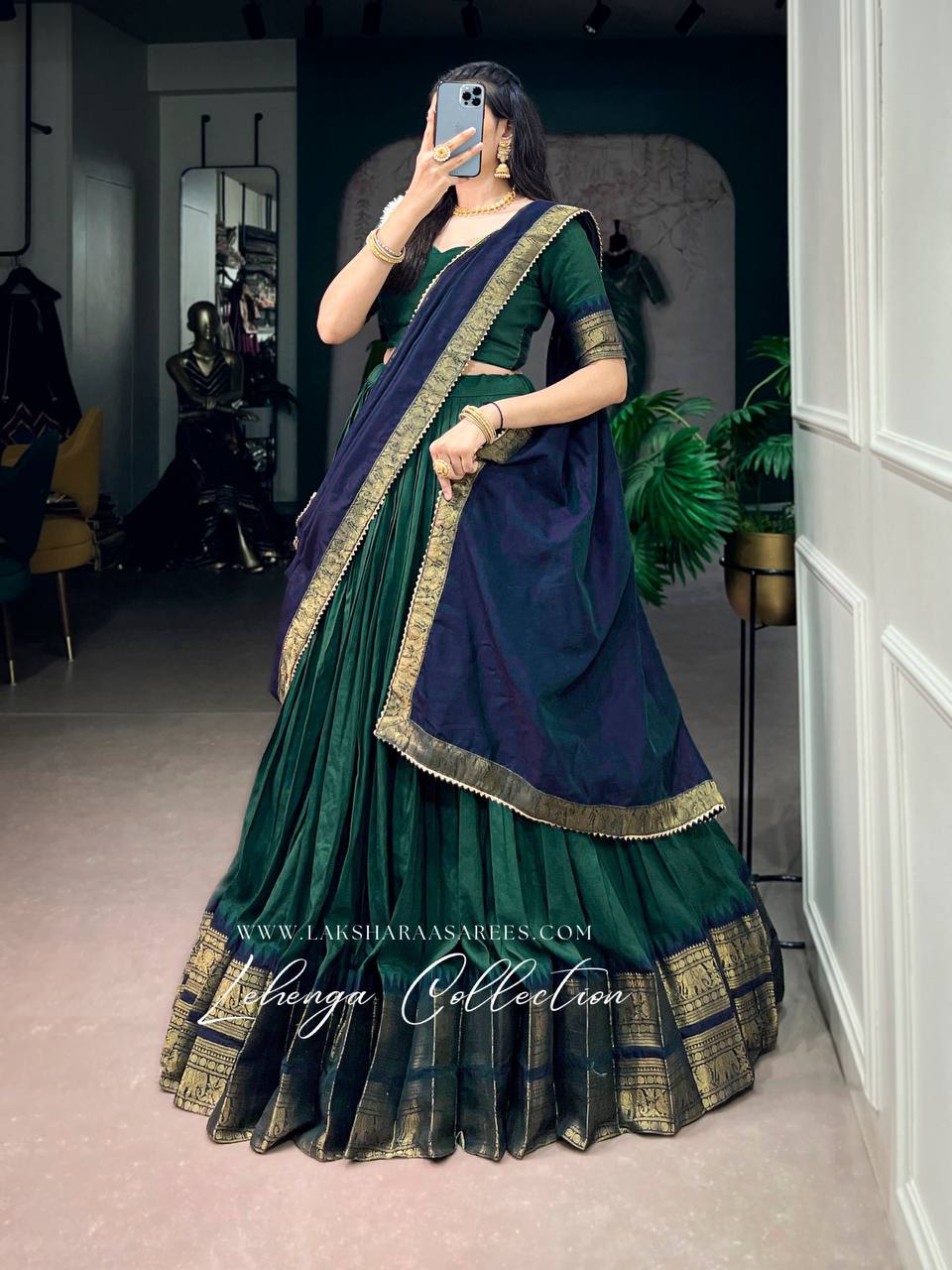 Laksharaa Sarees MADURII Half Saree Lehenga Forest Green