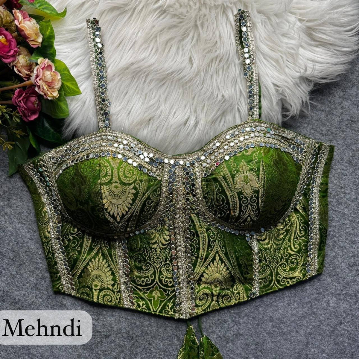 Laksharaa Sarees Partywear Western Style Corset Blouse Mehndi